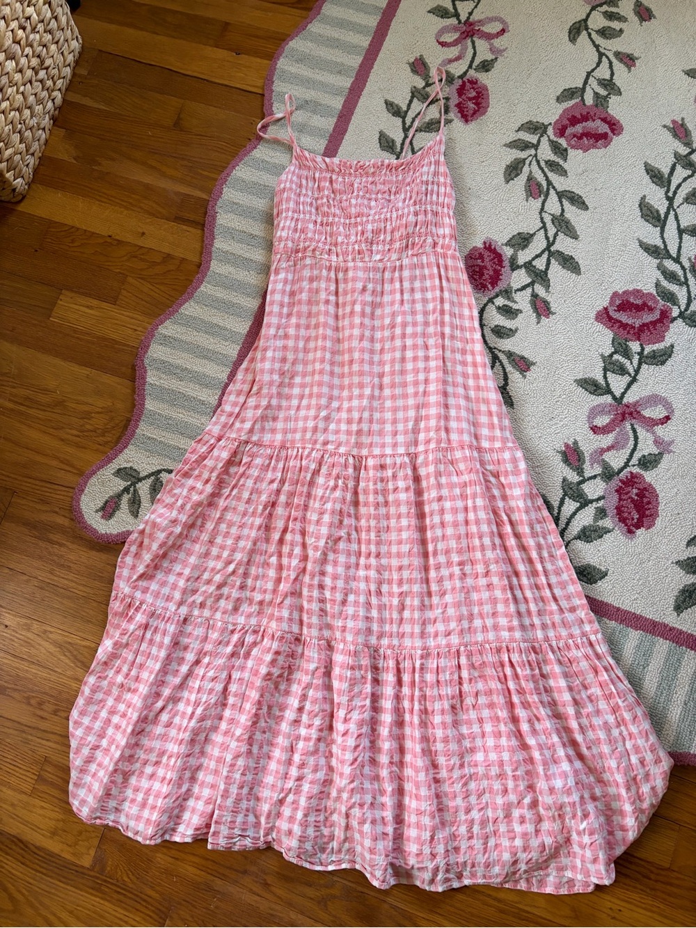 H&M Pink Gingham Tiered Maxi Dress